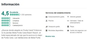 Evaluación de Hotel Meliá en TripAdvisor.